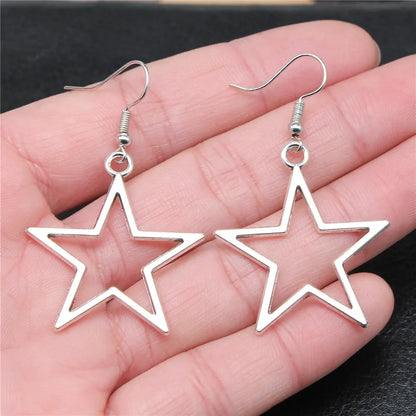 Simple Design Antique Hollow Star Pendant Earrings